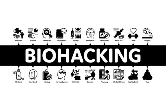Biohacking Minimal Infographic Banner: Visualizing the Future of Human Optimization